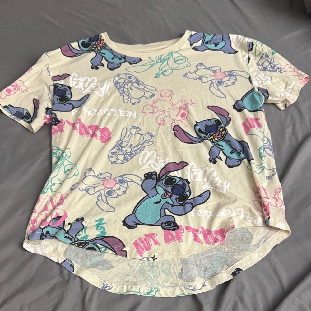 Disney Stitch Kids T-Shirt - Cream and Blue with Pink Accents